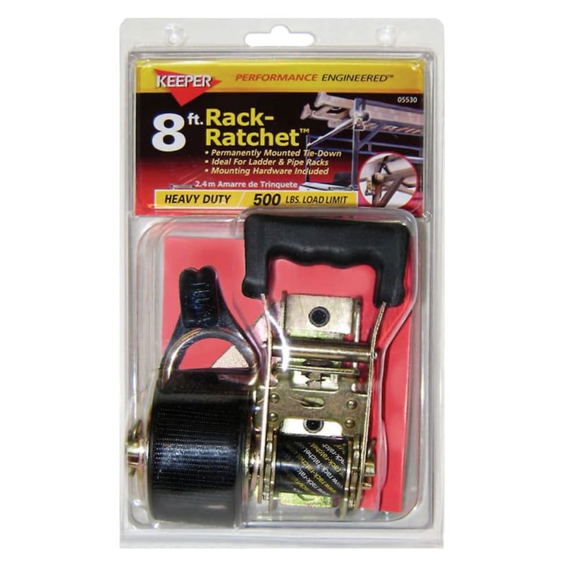 Rack-Ratchet Tie-Downs Double-J Hooks 1 1/2 in W 8 ft L 500 lb Capacity ...